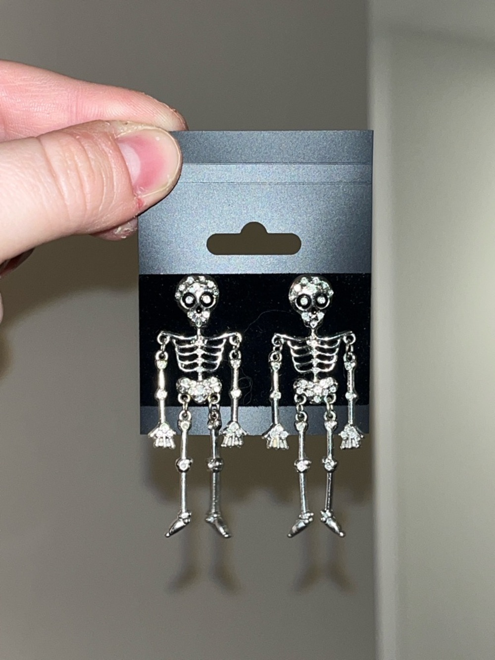 Silver Skeleton Dangle Earrings — Playful Halloween Accessory